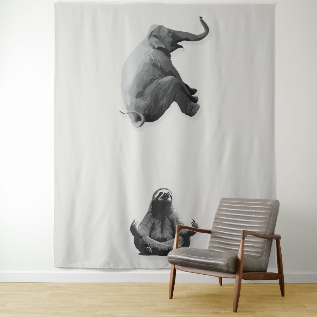 Elephant and Meditating Sloth Harmony Tapestry (In Situ)