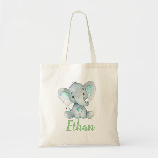 Elephant and Name Print Tote Bag (Front)