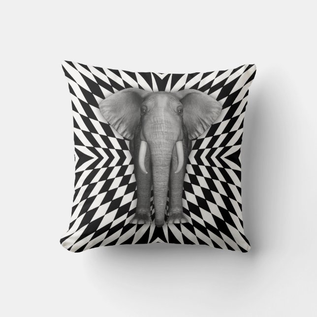 Elephant And Optical Pattern Design, Zany Pattern Cushion (Front)