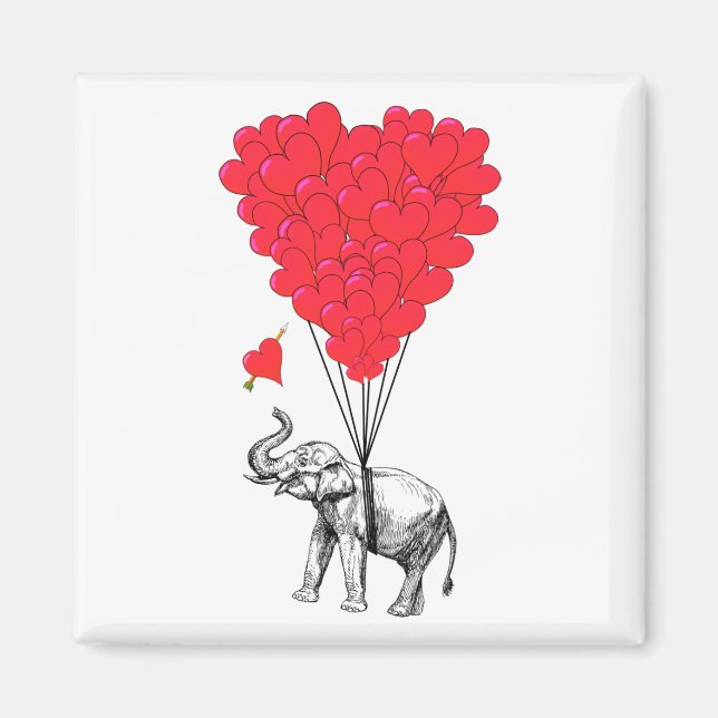 Elephant and red heart balloons magnet (Front)