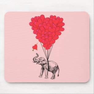 Elephant and red heart balloons mouse pad