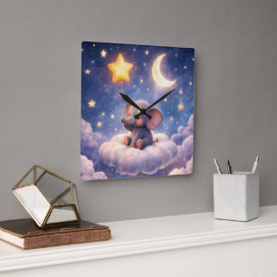 Elephant and stars square acrylic wall clock