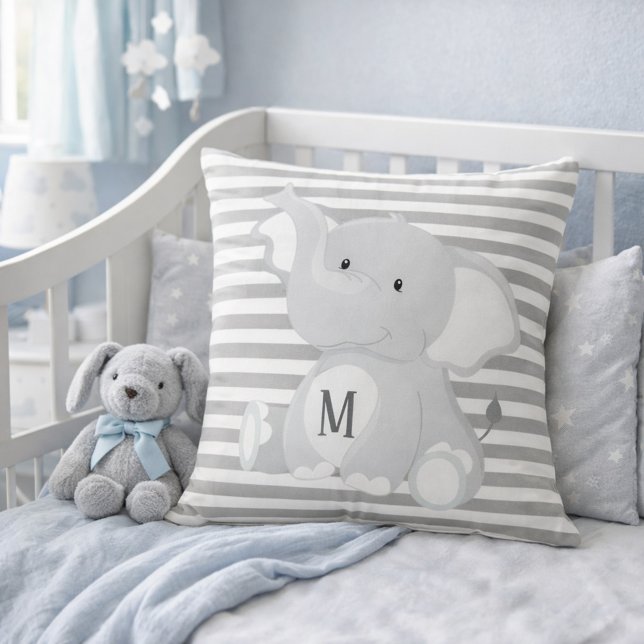 Elephant and Stripes Monogram Cushion (Creator Uploaded)