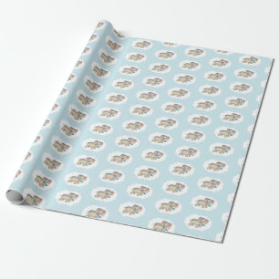 Elephant and The Bluebird illustration on blue Wrapping Paper
