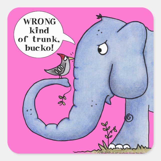 Elephant and Woodpecker Misunderstanding Square Sticker (Front)