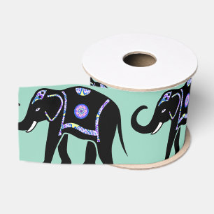 Elephant Animal Abstract Decorative Patterns Grosgrain Ribbon