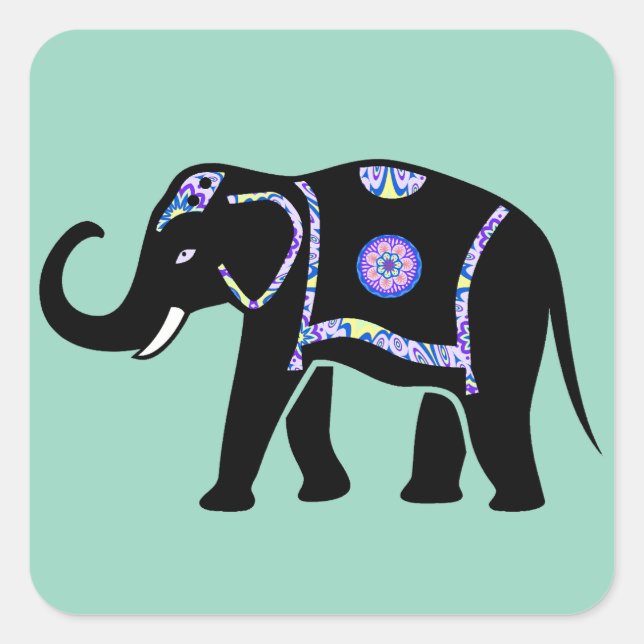 Elephant Animal Abstract Decorative Patterns Square Sticker (Front)