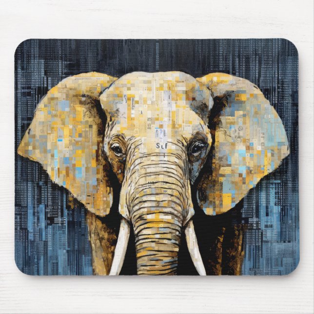 Elephant Animal Art Decor Paint Mosaic  Mouse Pad (Front)