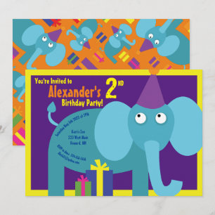 Elephant Animal Kid's Birthday Party Invitations