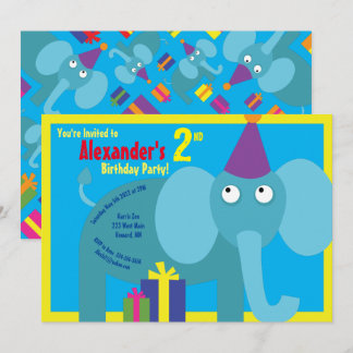 Elephant Animal Kid's Birthday Party Invitations