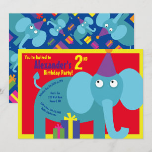 Elephant Animal Kid's Birthday Party Invitations