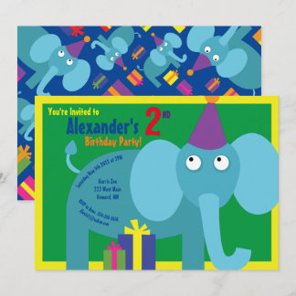 Elephant Animal Kid's Birthday Party Invitations