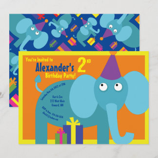 Elephant Animal Kid's Birthday Party Invitations