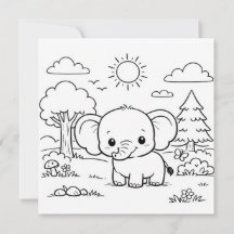 Elephant Animal Kids Colouring Page
