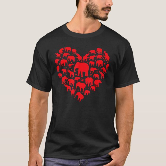 Elephant Animal Lover Funny Heart Elephant Valenti T-Shirt (Front)