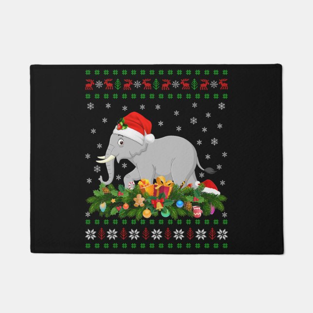 elephant animal lover santa hat ugly elephant chri doormat (Front)