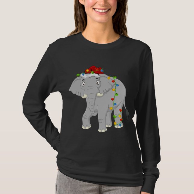 Elephant Animal Lover Xmas Santa Hat Elephant Chri T-Shirt (Front)