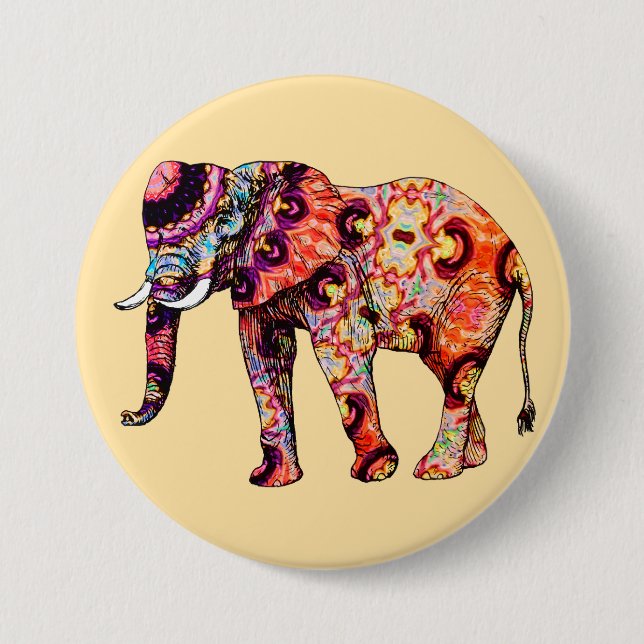 Elephant Animal Traditional Chinese Patterns  7.5 Cm Round Badge (Front)
