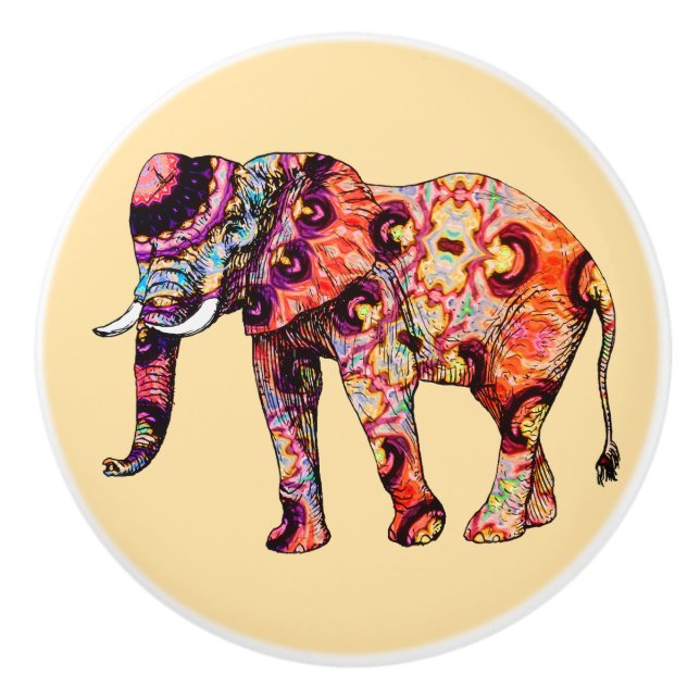 Elephant Animal Traditional Chinese Patterns  Ceramic Knob (Front)