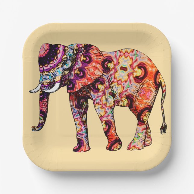 Elephant Animal Traditional Chinese Patterns  Paper Plate (Front)