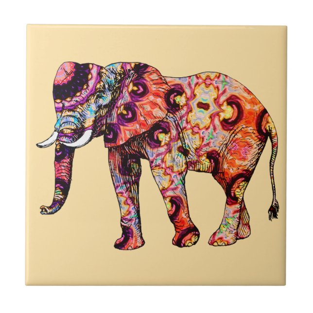 Elephant Animal Traditional Chinese Patterns  Tile (Front)
