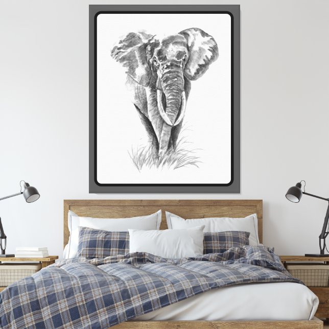 Elephant Animal Watercolor Painting Wildlife Art Canvas Print (Insitu(Bedroom))