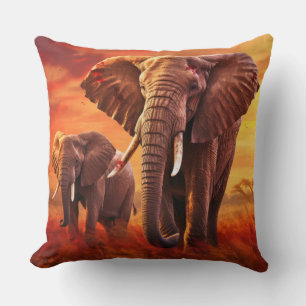 Elephant Animal Wildlife Wilderness Colourful Art Cushion