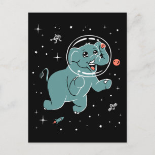 Elephant Animals In Space Postcard