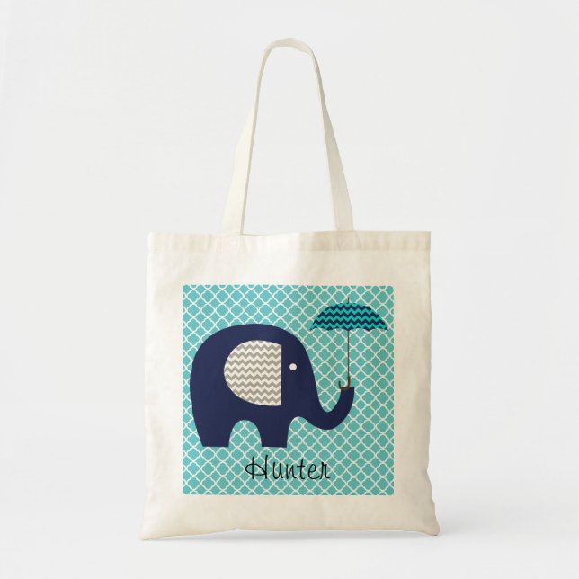 Elephant Aqua Pattern Chevron Umbrella Custom Bag (Front)