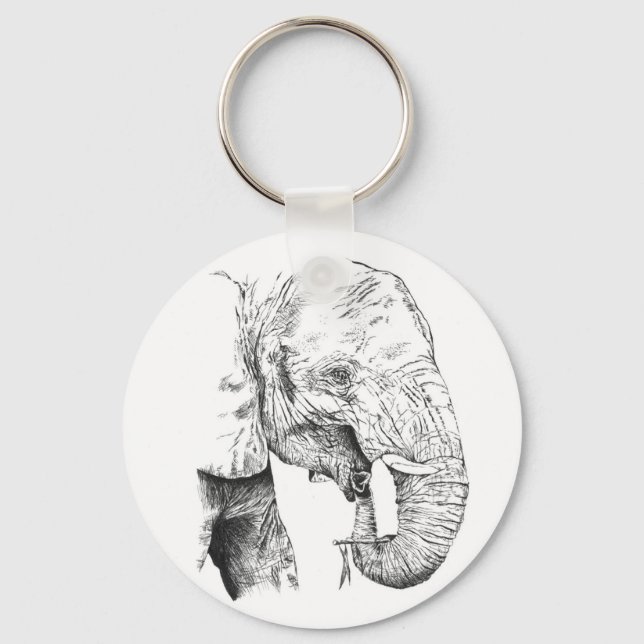Elephant Art Round Metal Keychain with Fun Quote (Front)