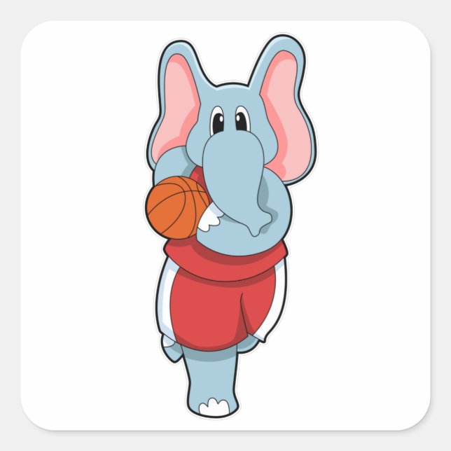 Elephant as Basketball player with Basketball Square Sticker (Front)