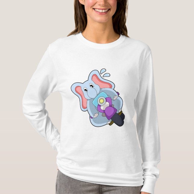 Elephant as Biker with Motorcycle.PNG T-Shirt (Front)