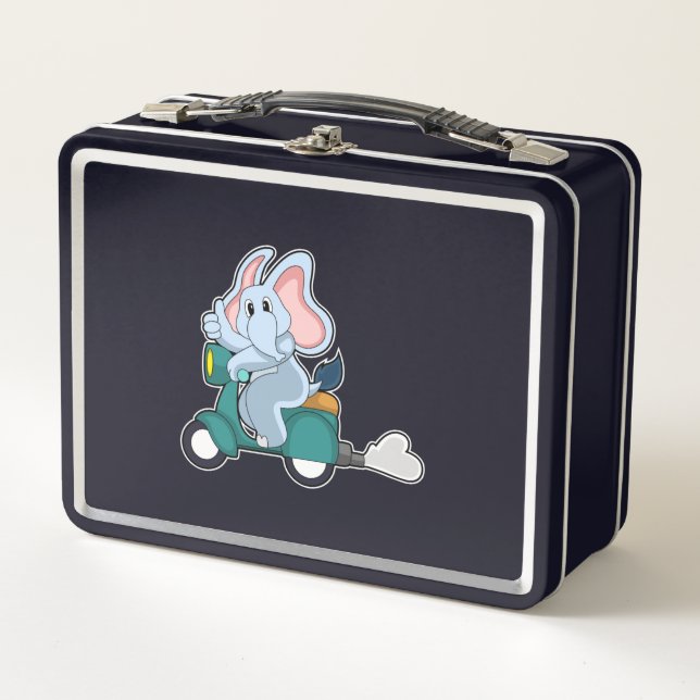 Elephant as Biker with Scooter Metal Lunch Box (Front)