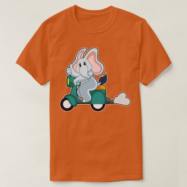 Elephant As Biker With Scooter  T-Shirt (Design Front)