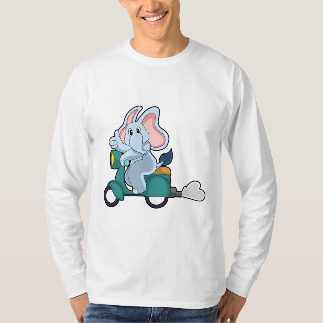Elephant as Biker with Scooter T-Shirt (Front)