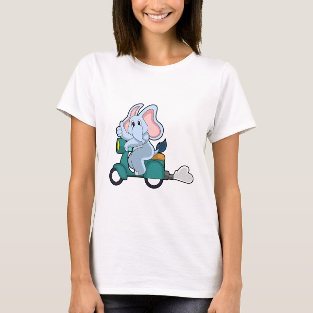 Elephant as Biker with Scooter T-Shirt (Front)