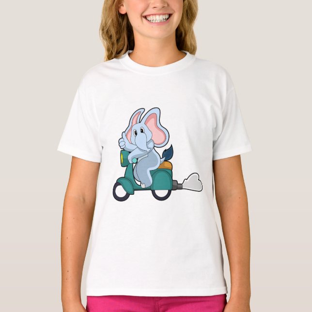 Elephant as Biker with Scooter T-Shirt (Front)