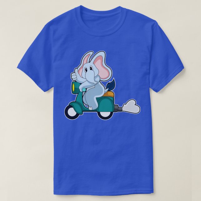 Elephant as Biker with Scooter T-Shirt (Design Front)