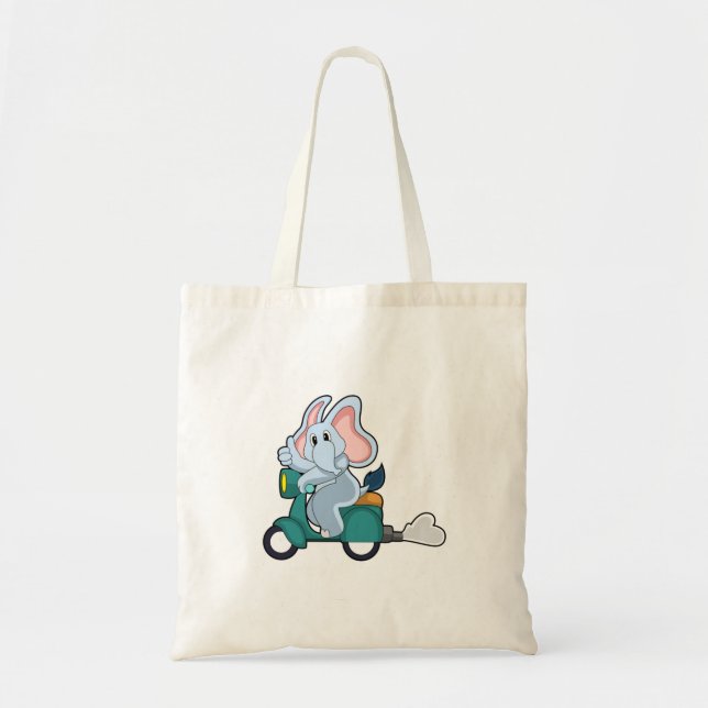 Elephant as Biker with Scooter Tote Bag (Front)