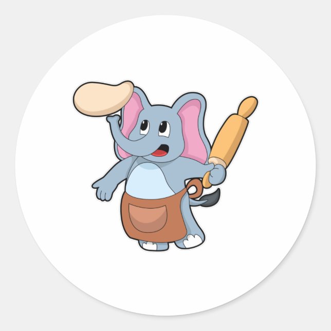 Elephant as Cook with Rolling pin & Dough Classic Round Sticker (Front)