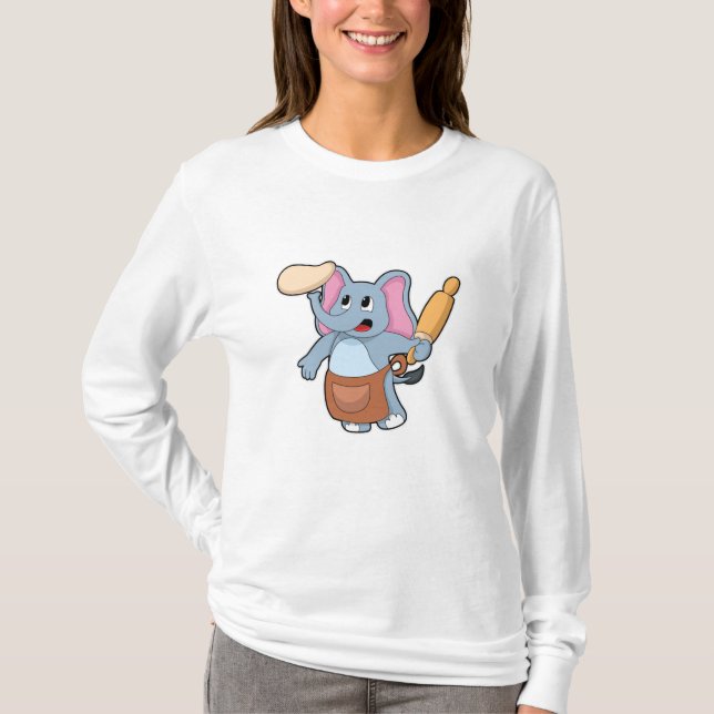 Elephant as Cook with Rolling pin & Dough T-Shirt (Front)