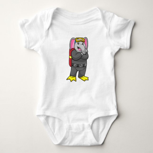 Elephant as Diver with Diving goggles Baby Bodysuit (Front)
