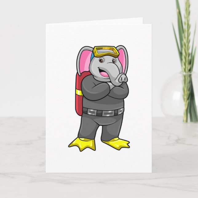 Elephant as Diver with Diving goggles Card (Front)