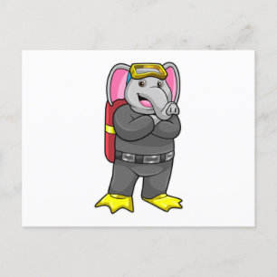 Elephant as Diver with Diving goggles Postcard