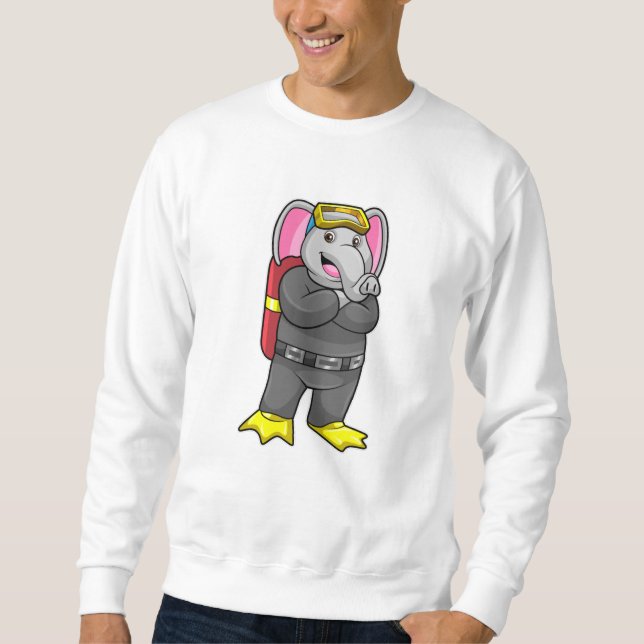 Elephant as Diver with Diving goggles Sweatshirt (Front)