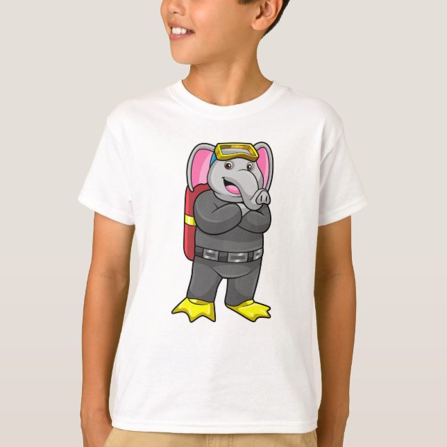 Elephant as Diver with Diving goggles T-Shirt (Front)