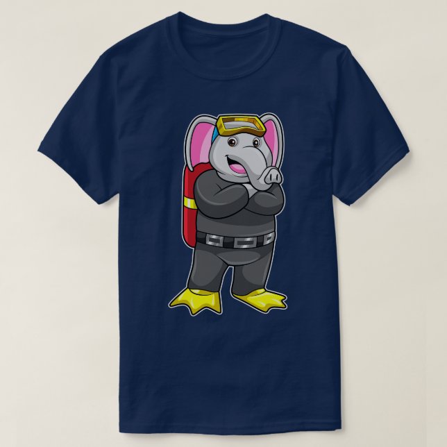 Elephant as Diver with Diving goggles T-Shirt (Design Front)