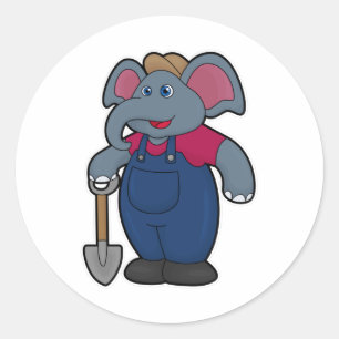 Elephant as Farmer with Shovel Classic Round Sticker
