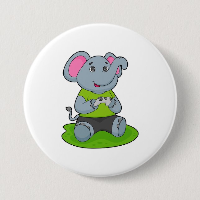 Elephant as Gamer 7.5 Cm Round Badge (Front)