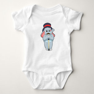 Elephant as Gentleman with Hat & Walking stick Baby Bodysuit